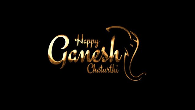 Happy Ganesh Chaturthi Text Animation In Gold Color with Alpha Channel. Great for Ganesh Chaturthi Celebrations, for banner, social media feed wallpaper stories
