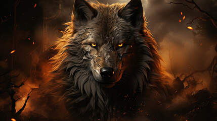 wolf in the night UHD wallpaper Stock Photographic Image  - obrazy, fototapety, plakaty