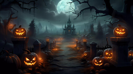 Halloween Background with Pumpkins In The Spooky Night