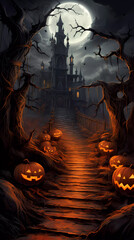 Halloween Background with Pumpkins In The Spooky Night
