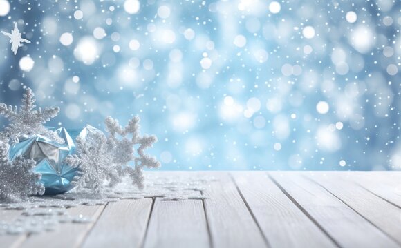 Christmas background with snowflakes on a blue bokeh background