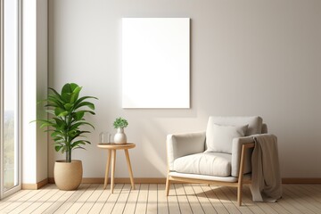 Modern Aesthetic Interior Design with Small Blank Poster Created with Generative AI