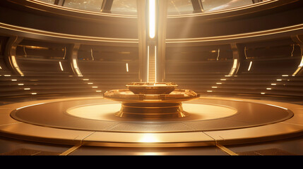 Golden Metallic Futuristic Cylinder Scene with Chair