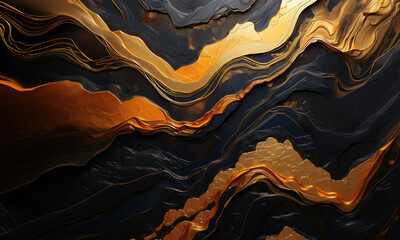 Obraz premium Elegant modern abstract painting. Rich textures in gold and black with gold leaf accents