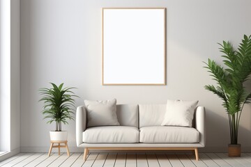 Modern Aesthetic Interior Design with Small Blank Poster Created with Generative AI