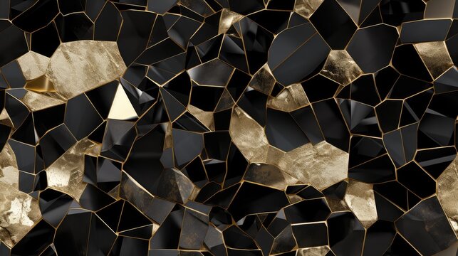 Game black and gold texture stones, rock wall seamless pattern. Cartoon background of rocky road or floor, cobble pavement material textured surface, graphic design