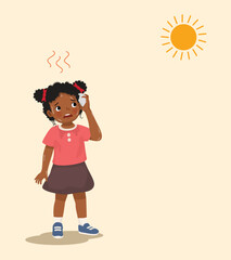 Little African girl suffering from heat stroke sweating under hot sunny day