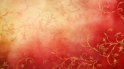 red vintage scarlet background with gold delicate ornament on paper. holiday blank with copy space