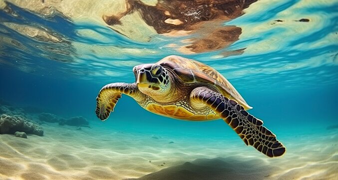 Photo of Sea turtle in the Galapagos island. 