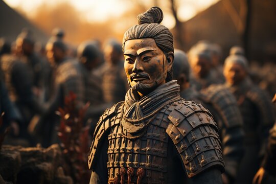 Terracotta Army: Rows of terracotta soldiers guarding the tomb of China's first emperor.Generated with AI