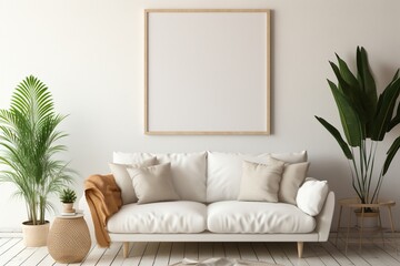 Modern Aesthetic Interior Design with Small Blank Poster Created with Generative AI