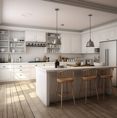 Futuristic kitchen design, with professional, high-quality white background