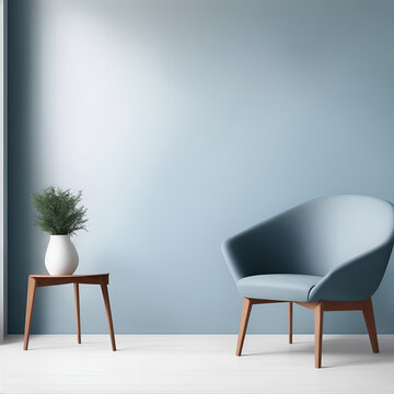 cozy chair by the wall  ,modern  interior with minimal concept , copy space , wall painting backdrop , generative ai 