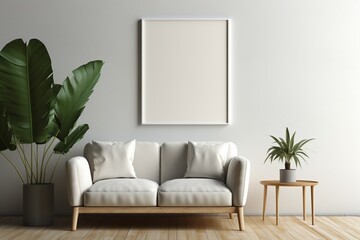 Modern Aesthetic Interior Design with Small Blank Poster Created with Generative AI
