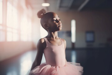 African little girl ballet portrait. Generate Ai - obrazy, fototapety, plakaty