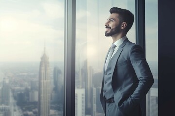 Fototapeta premium Smiling arab businessman in suit. Generate Ai