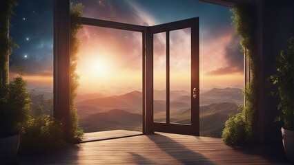 a door to a beautiful view