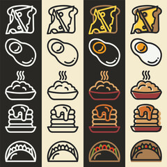 5 outline icons for breakfast. Five outline icons for breakfast. Set of outline icons