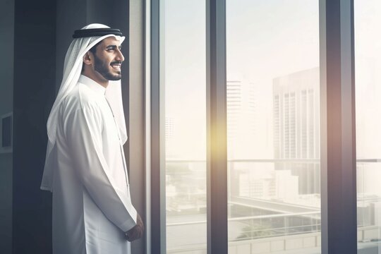 Smiling Arab Businessman Near Window. Generate Ai