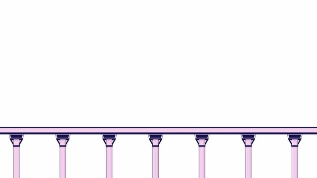 Viaduct train line 2D object animation. Track railway. Train riding over bridge. Road trip flat color cartoon 4K video, alpha channel. Europe travel. Transport arch animated item on white background