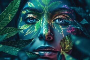 Cannabis woman face. Generate Ai