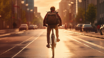 cyclist riding on bicycle at city road in evening