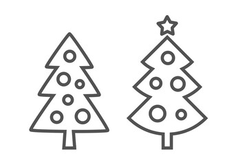 Christmas trees outline shapes on white background. PNG illustration.