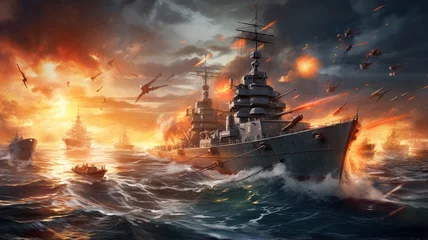 Fotobehang war in the sea. Warship © Daniel