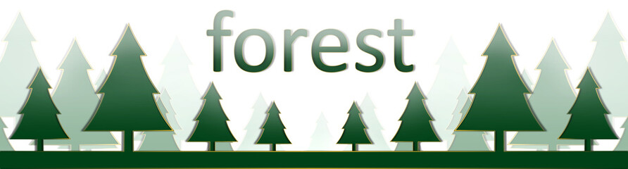 Dark Green straight Trees Coniferous Forest in Fog on White background. The Concept of Forest Conservation and Environmental.