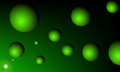dark green gradient background design with 3D bubble pattern and light reflections
