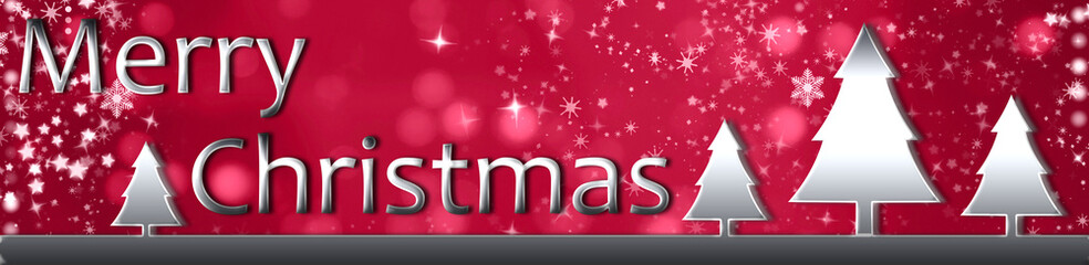 Merry Christmas background. Silver Christmas tree on the red background.