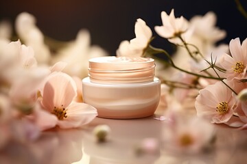 Fototapeta na wymiar Organic face moisturizer with flowers