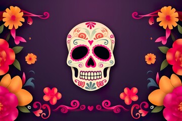 Day of the dead  Background frame composition with skull and flowers Dia de los muertos celebration illustration   