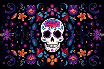 Day of the dead  Background frame composition with skull and flowers Dia de los muertos celebration illustration   