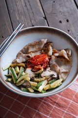 gourmet zucchini mushroom pork kimchi rice