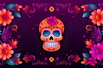 Day of the dead  Background frame composition with skull and flowers Dia de los muertos celebration illustration   