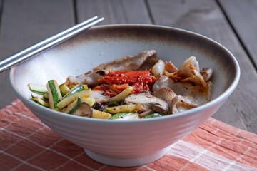 gourmet zucchini mushroom pork kimchi rice