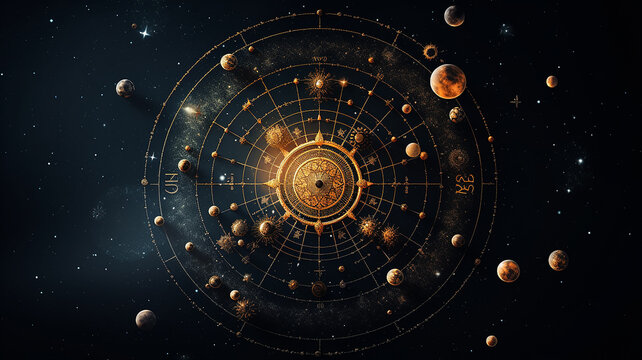 astrological background with planets and copy space