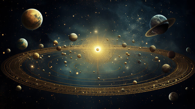 astrological background with planets and copy space
