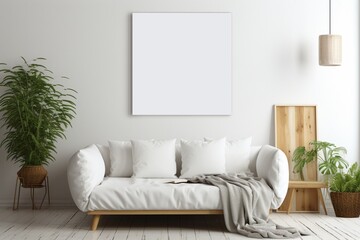 Modern Aesthetic Interior Design with Small Blank Poster Created with Generative AI