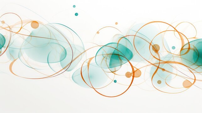 Circles in tones of gold and teal on the white background, elegant and minimalist pattern, free flowing lines