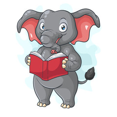 cute elephant is reading a book