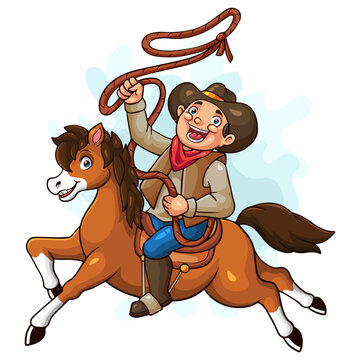 Cartoon cowboy riding on a horse