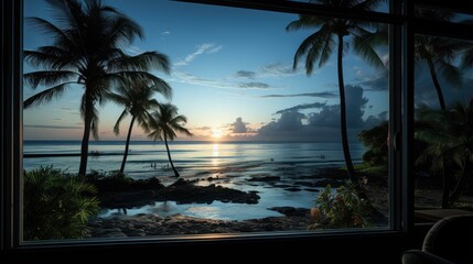 Fototapeta na wymiar night view of the beach from the villa window