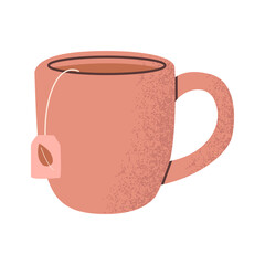Flat vector cartoon illustration of a cup of tea. Delicious warming drink. Isolated design on a white background.
