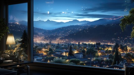 Fototapeta na wymiar Night view of the mountain from the villa window