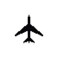 pixel plane icon.  Vector pixel art airplane 8 bit game logo for company 
