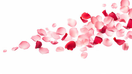 falling rose petals on a white background isolated