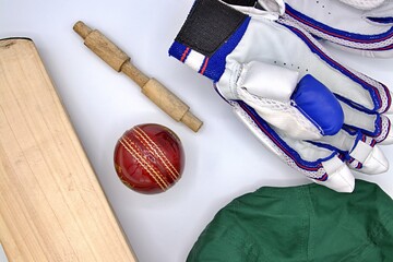 Over head view of cricket equipment