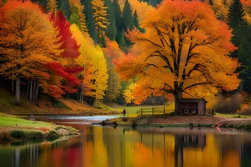 Fotobehang Reflectie autumn trees reflected in water